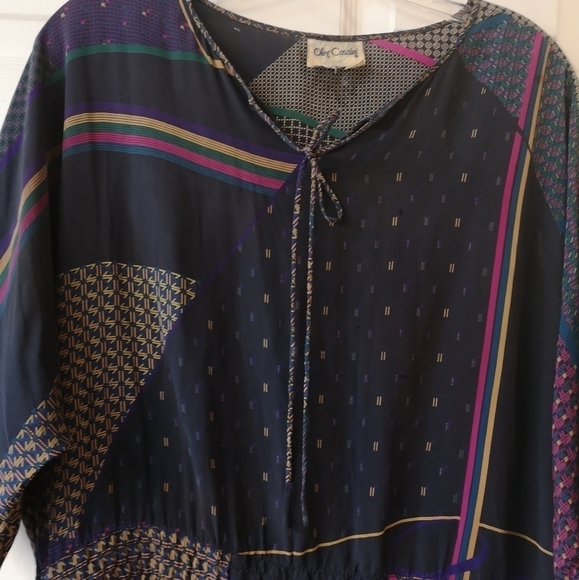 Vintage designer Oleg Cassini abstract print silk smocked drop waist dress - Picture 3 of 8